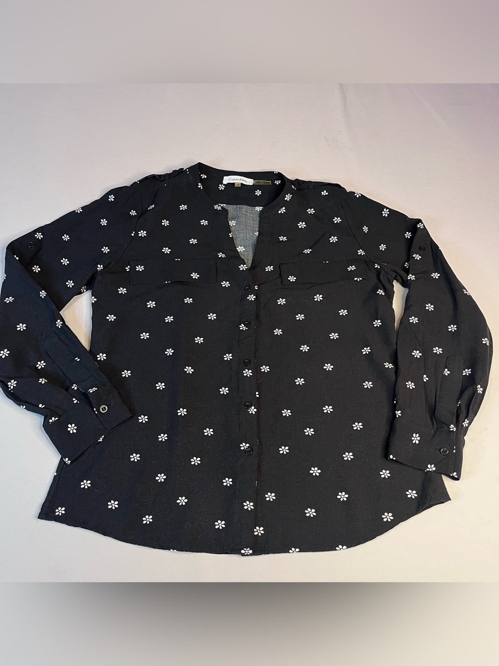 Calvin Klein Black Floral-Print Button-Up Shirt